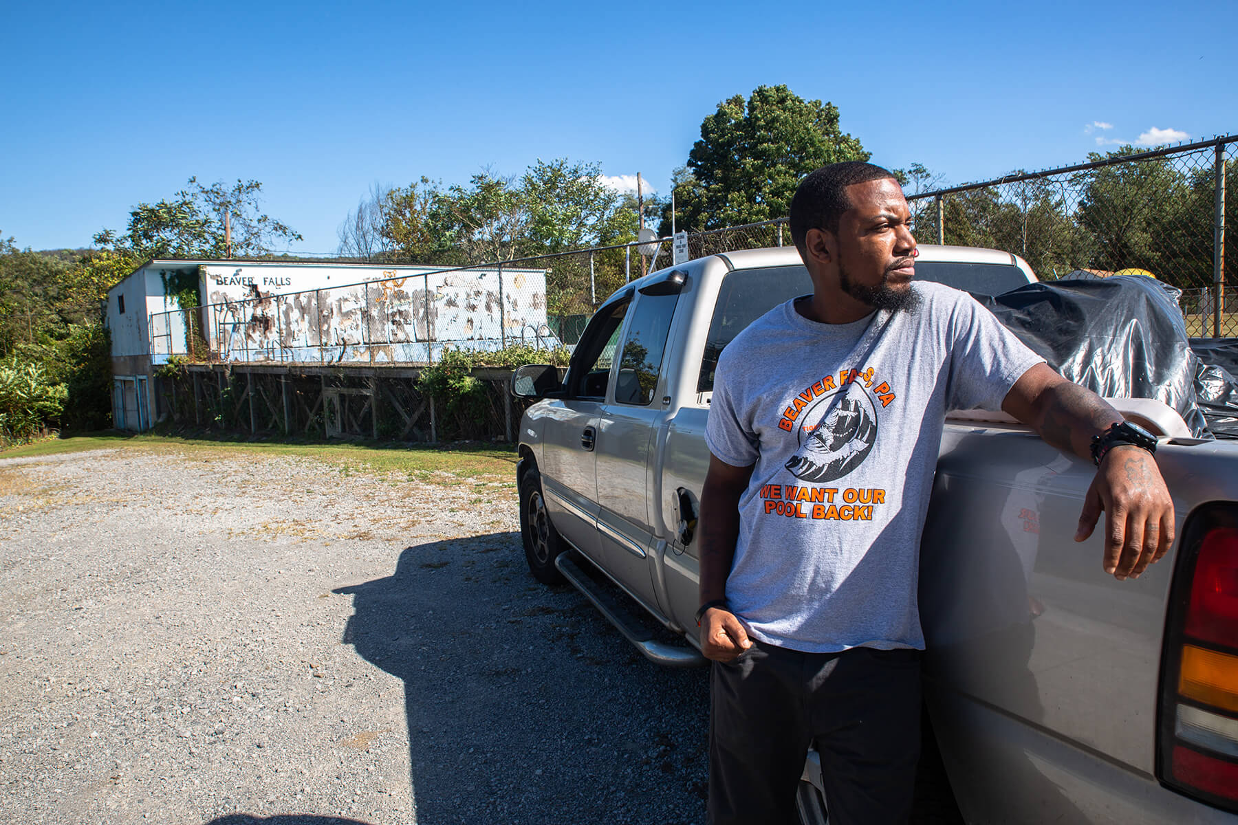 Tyrone Zeigler outside of the Beaver Falls wave pool. Zeigler is project manager of the Tigerland Wave Pool initiative, through the Beaver County Community Development Corporation. Zeigler is spearheading fundraising efforts to repair and re-open the pool.