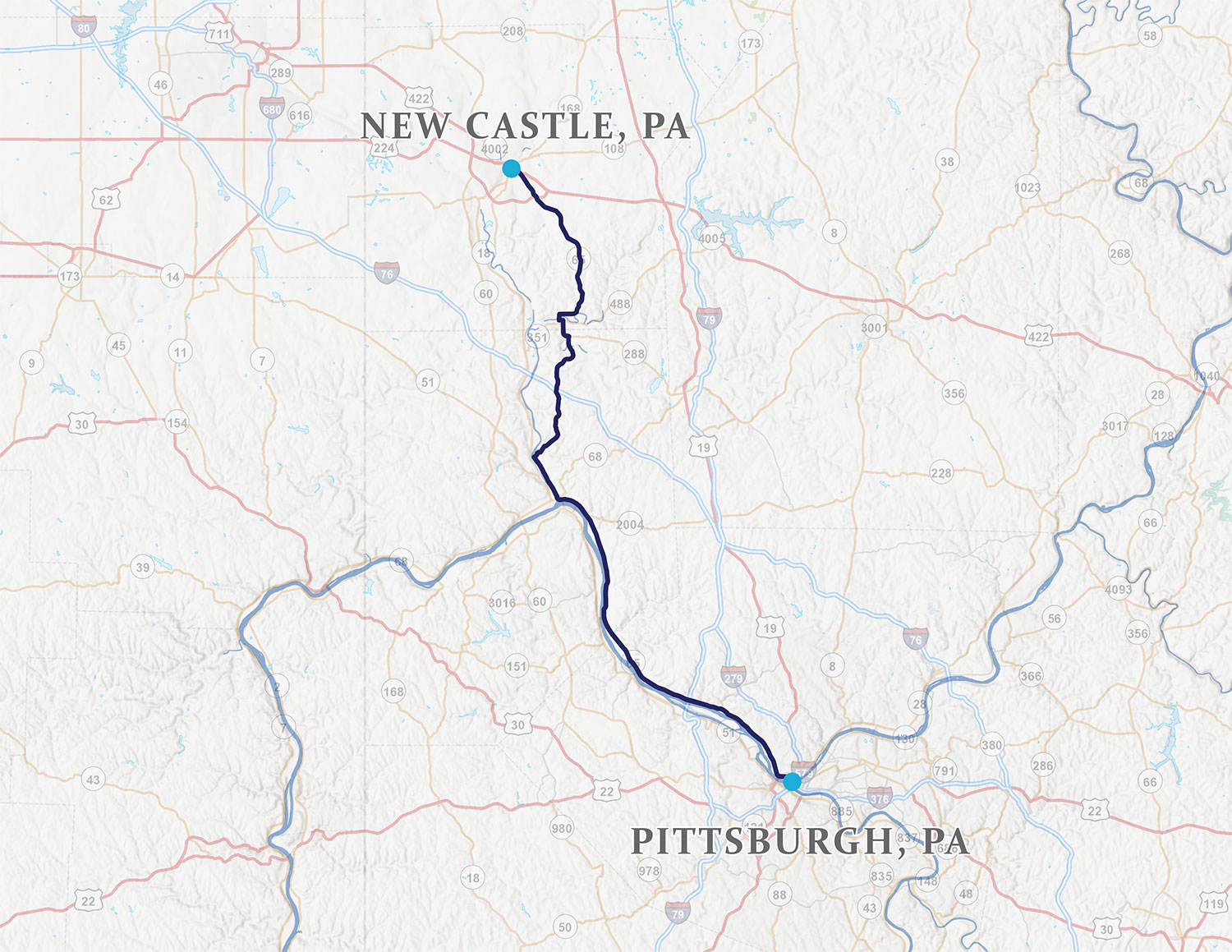 Map showing Pittsburgh and Ohio River.