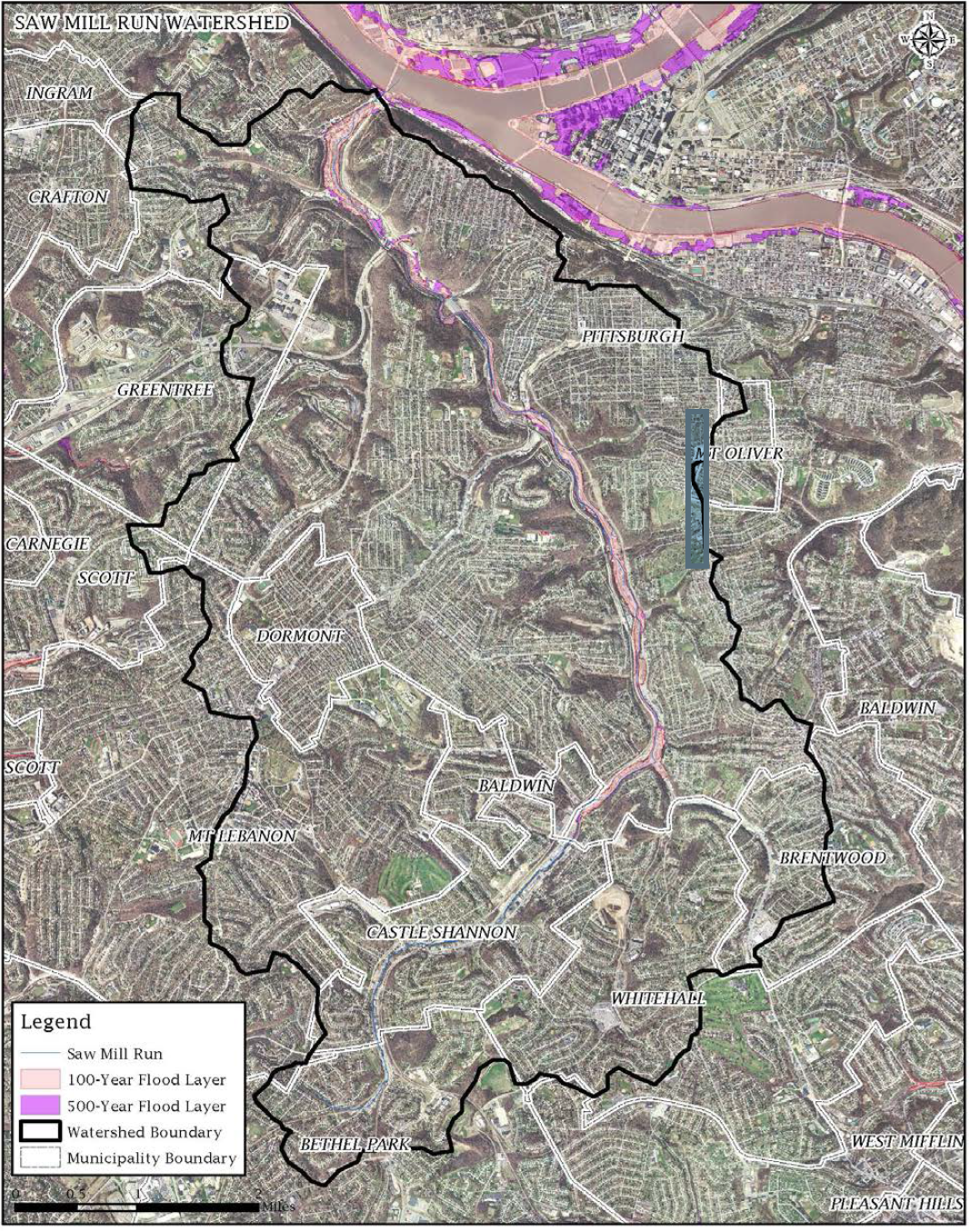 A map of the Saw Mill Run Watershed from the U.S. Army Corps of Engineers.
